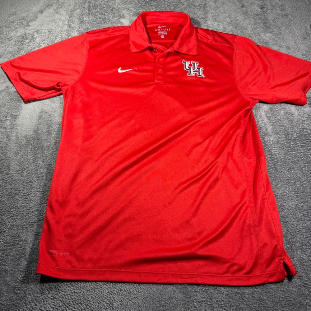 Nike Dri-FIT University of Houston Cougars Polo Shirt Mens Medium Red UH Logo